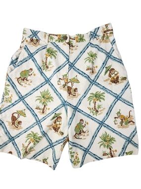 J. McLaughlin Vintage Monkey & Palm Tree Bamboo Trellis High Waist Shorts Sz 8